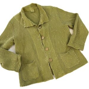 Focus Casual Life Jacket Womens Small Green Waffle Knit Lagenlook Cotton